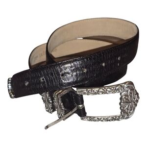 Barse LaFayette‎ Black Leather Belt with Silver Buckle Size Large